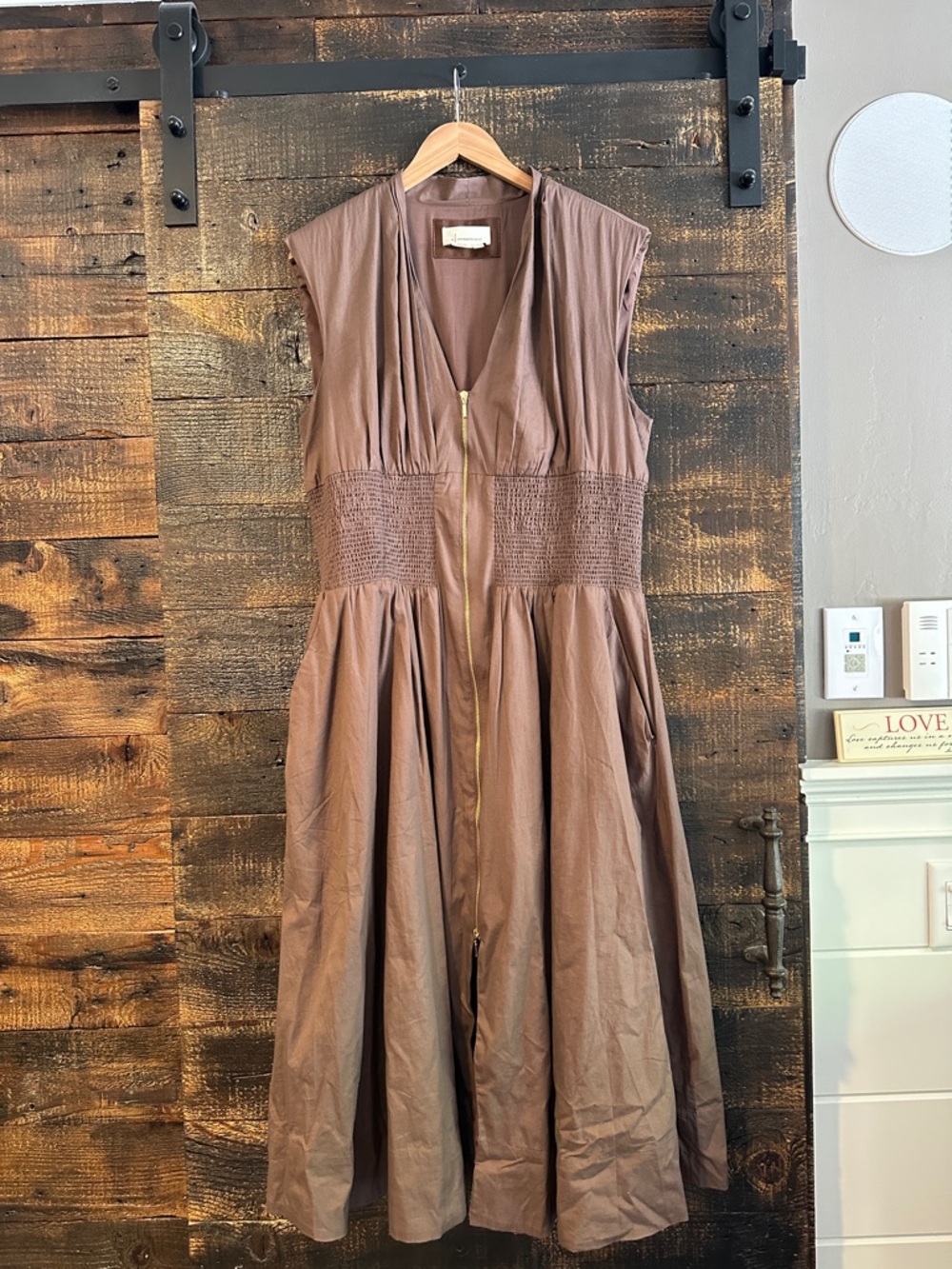 Anthropologie Brown Sleeveless Zip-Front Midi Dress